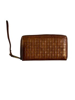 Margot New York Woven Leather Brown Wristlet with Gold Hardware